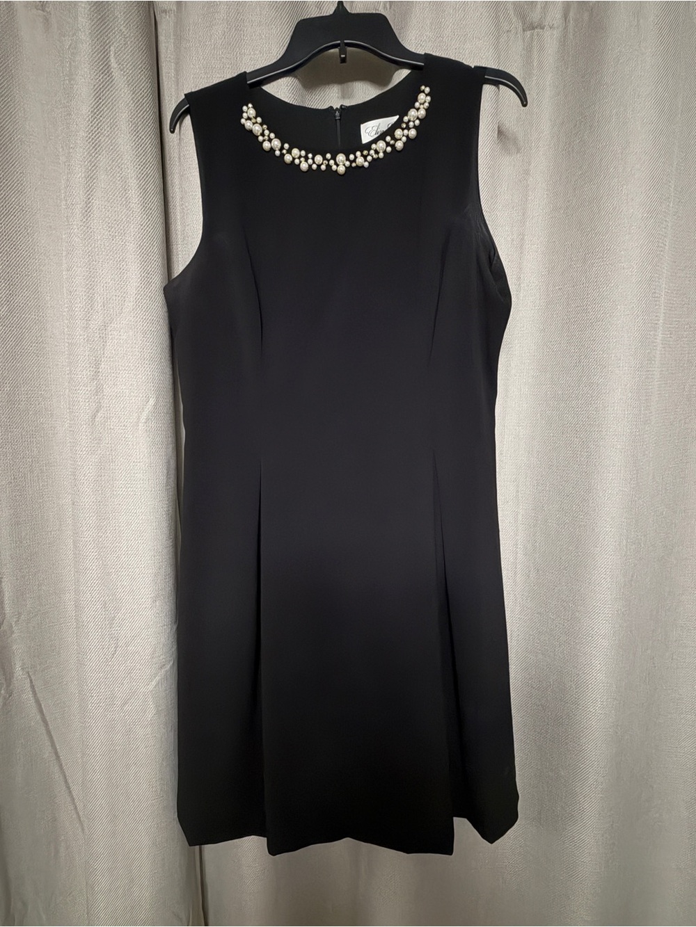 Eliza J Black Sleeveless Dress with Pearl-Embellished Neckline